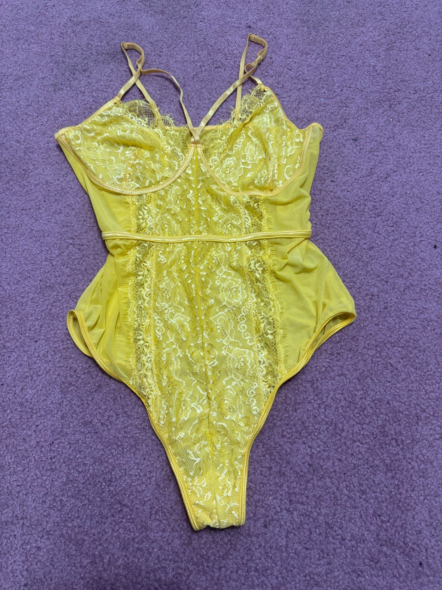 New Xxl Yellow Lace Festival Bodysuit Lingerie