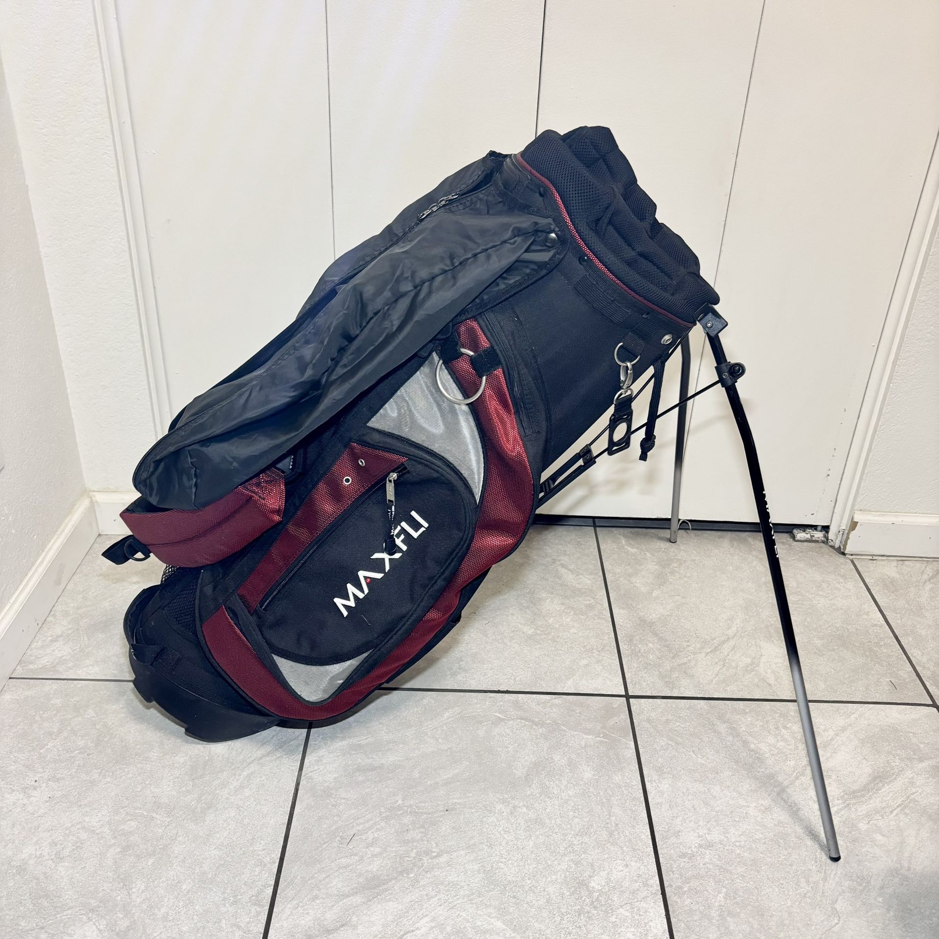MAXFLI STAND BAG 7 WAY DIVIDERS GOLF CARRY BAG, BLACK / RED