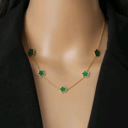 18k Clover Black Necklace Set Gold Plated