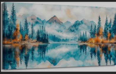 Extra Large Landscape Canvas Wall Art Mountain Forest Pictures Wall Decor, Blue Nature Lake Scenery Prints Painting Modern Artwork Living Room Bedroom