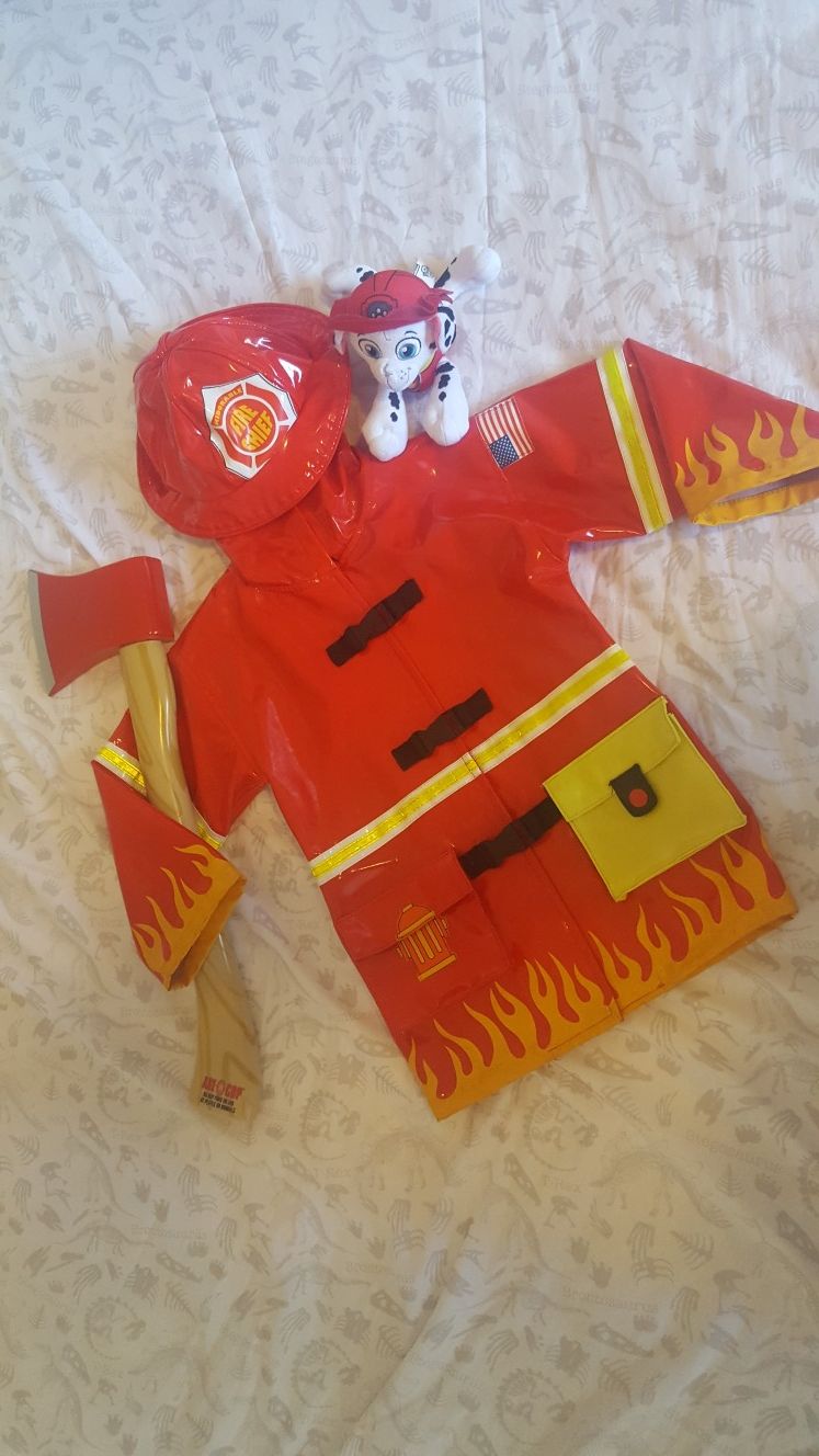 3T Fireman Raincoat/costume w/Axe and Puppy Plush