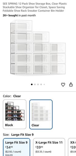 SEE SPRING 12 Pack Shoe Storage Box, Clear Plastic Stackable Shoe Organizer for Closet, Space Saving Foldable Shoe Rack Sneaker Container Bin Holder