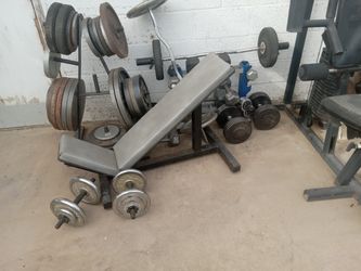 Weights.....     Bench.... Hexes...all....for....600 Cash....2...45s...2...35s.....4....25s...plates...10s....and So On...was In Pic....
