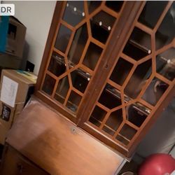 Vintage Wood Secretary Desk with Glass Hutch Price:  $225 OBO