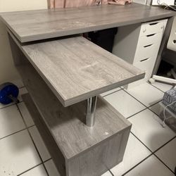 Gray L Desk With Shelves 