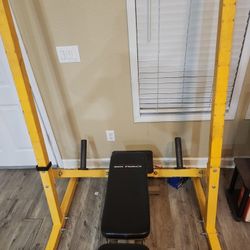 Squat Rack, Bench, And Plates