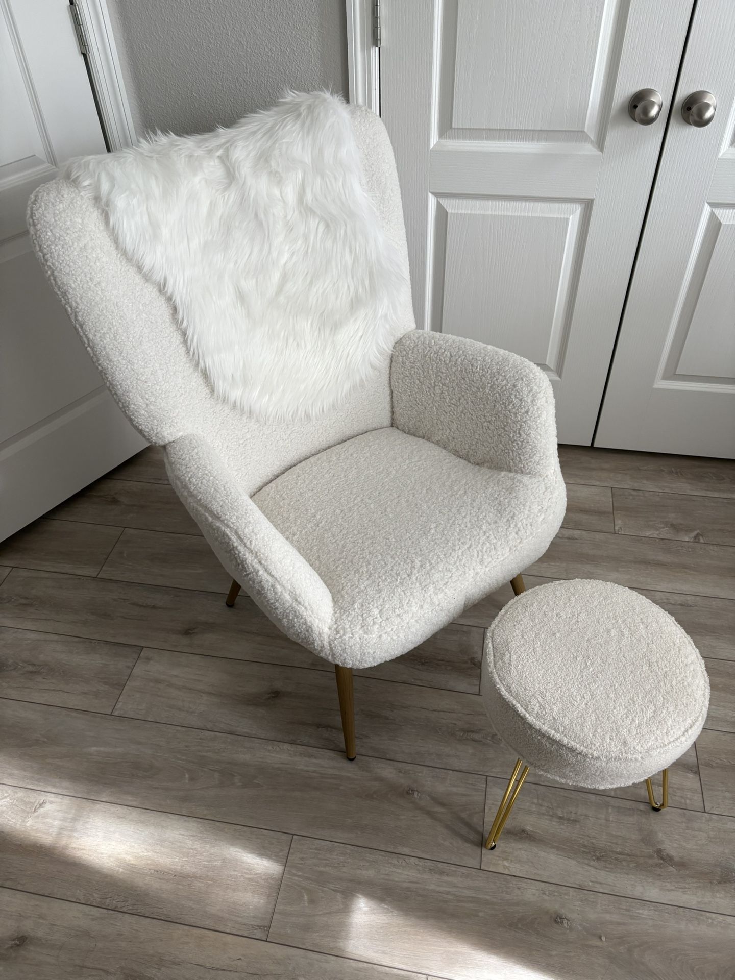 Fuzzy White Chair + Stool