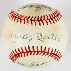NY Yankees Greats Signed Baseball Mantle Ford Bauer JSA Authenticated Auto HOF