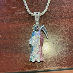 925 Sterling Silver Santa Muerte Rope Chain