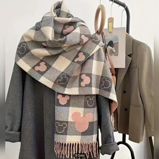Beautiful plaid tassled Mickey Mouse scarf, New (2 Available)