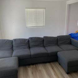Sectional Couch  With 2 Ottomans Gray Fabric