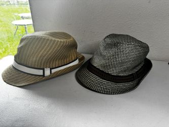 2 Summer Straw Fedora Hats – Straw Studios Beige & Gray Pattern – Unisex