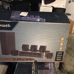 Black Web Five And One Channel Home Theater System With Wireless Subwoofer, Amf, Digital Tuner