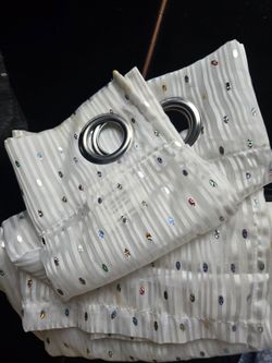 White Sequin Grommet Window Curtain