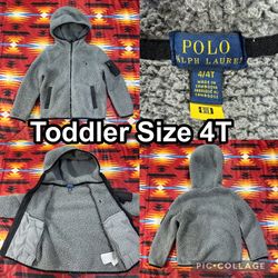 Polo Ralph Lauren Toddler Boys 4T Teddy Sherpa Fleece Grey Hooded Jacket