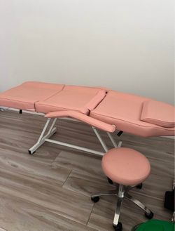 Pink Adjustable Beauty Bed with Rolling Stool