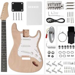 Ktaxon DIY Guitar Kit with Mahogany Body, Ebony Fingerboard and Maple Neck, 6 String DIY electric Guitar Kit with Classic Design, Easy Installation & 