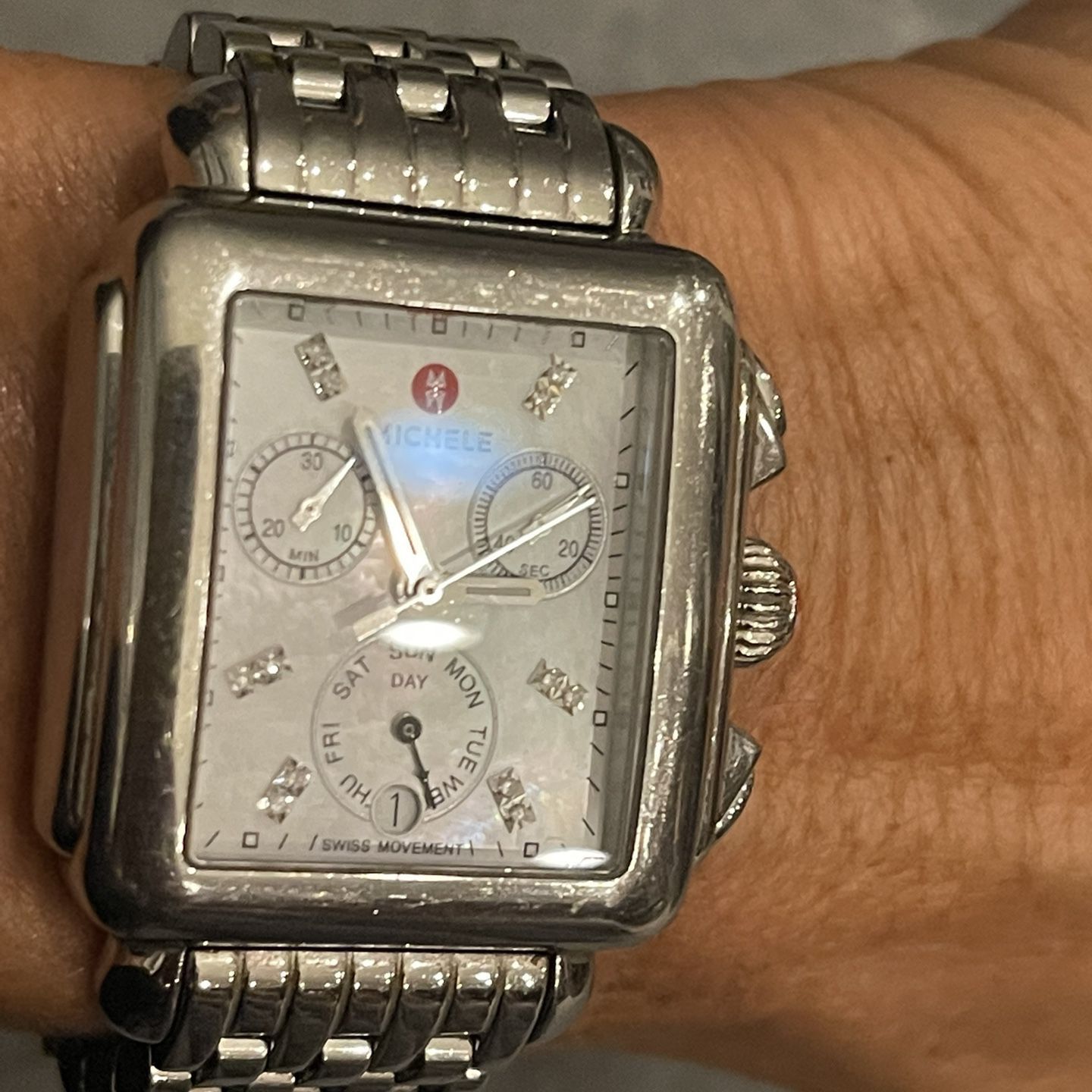 Sterling Silver & Diamond Deco Michele Watch 