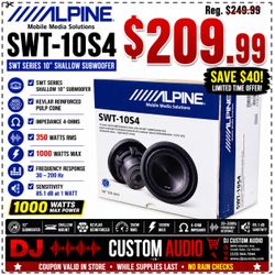 Alpine SWT Series 10" Shallow Truck Subwoofer 1000 Watts SWT-10S4 🚨 Payment Options Available 🚨 No Credit Needed 🚨