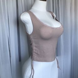 Lavender Ribbed Fitted Side Tie Crop Size L