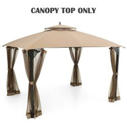 New Costway 10' x 12' Patio Gazebo Top Cover 2-Tier Canopy Only CPAI-84 Outdoor in Light Brown