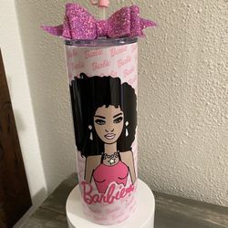 Barbie Tumbler 20 oz With Straw Topper And Bow