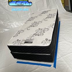 Twin Deluxe White And Black 9 Inch Mattress & Boxspring Cama Colchon Y Base 