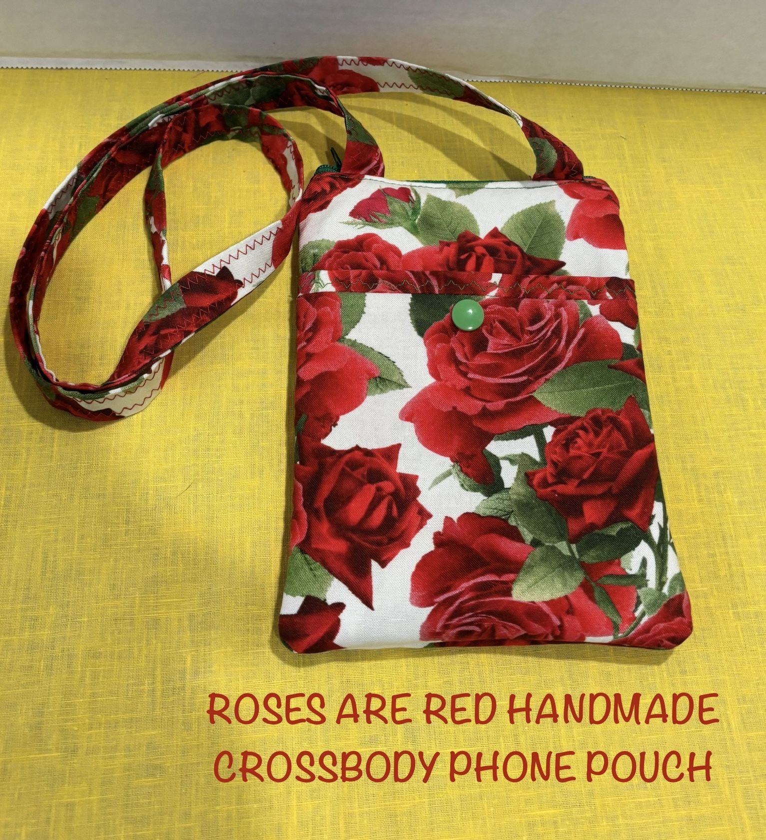 NEW ROSES ARE RED HANDMADE CROSSBODY PHONE POUCH