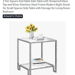 2 Tier Silver Stainless Steel Square End Table