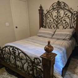 Used Queen Bed Real Wood And Brass