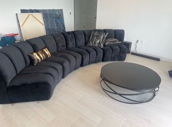 Black Tufted Velvet Curved Sectional