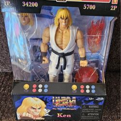 Jada Toys Ultra Street Fighter II: The Final Challengers Ken action figure in its "Player 2" white gi version. Pet and Smoke Free Home. 
