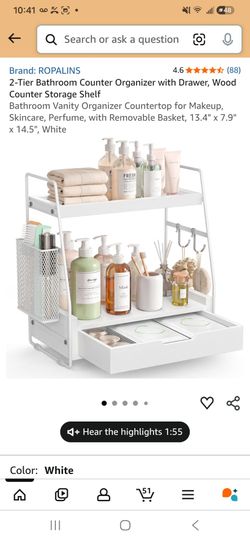 2-Tier Bathroom Counter Organizer with Drawer, Wood Counter Storage Shelf
Bathroom Vanity Organizer Countertop for Makeup, Skincare, Perfume, with Rem