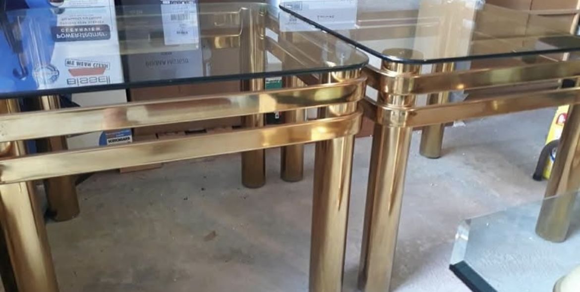 Glass Tables with gold trim