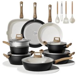 New Bazofa 24Pcs Pots & Pans Set Non Stick,Ceramic Full Cookware Set Titanium-Reinforced BFAS-free