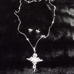 Sterling Silver Jewelry Set Bowtie Earrings And Dangling Cross