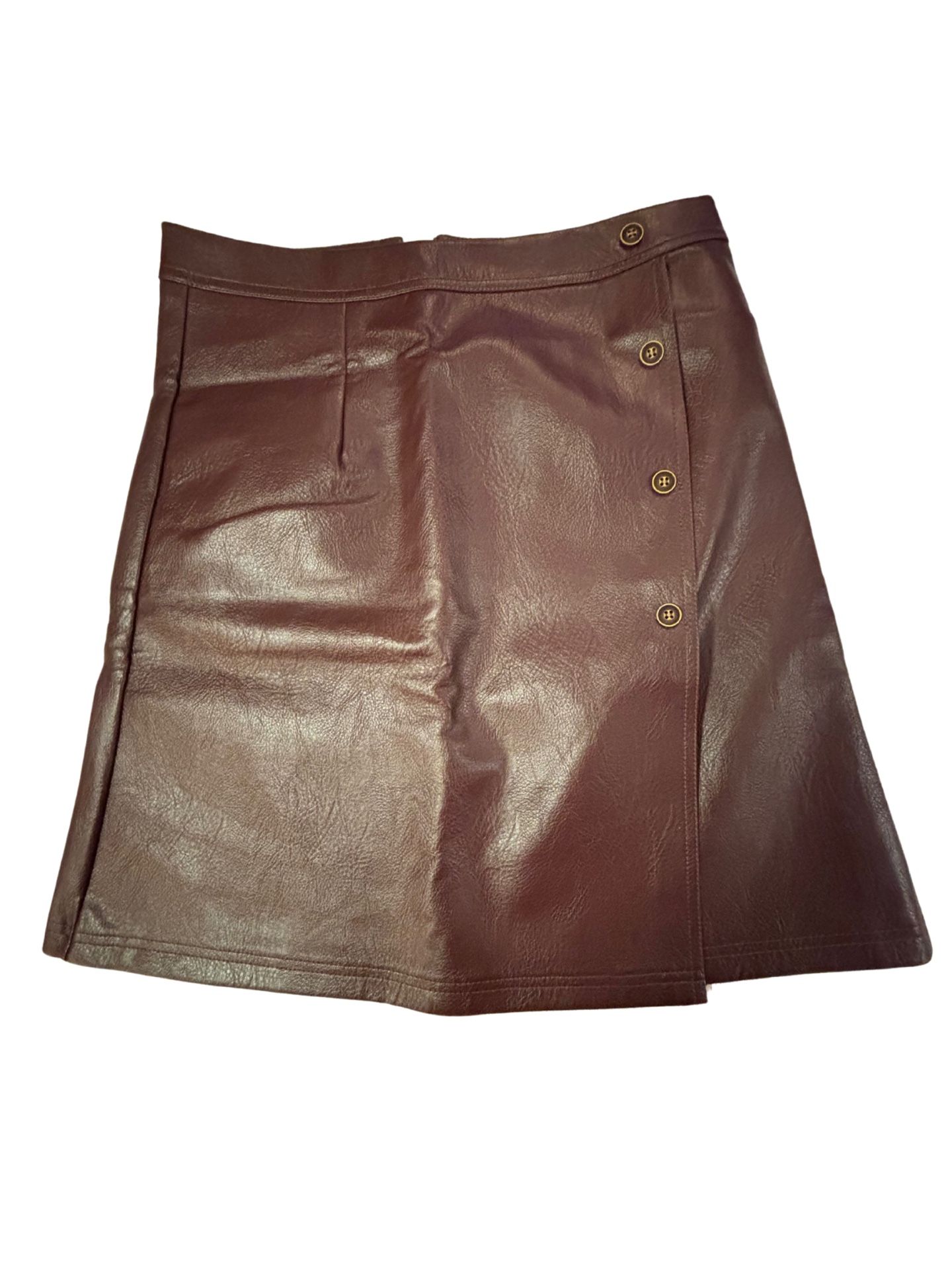 Elegant Deep Plum Colored Leather Mini Skirt
