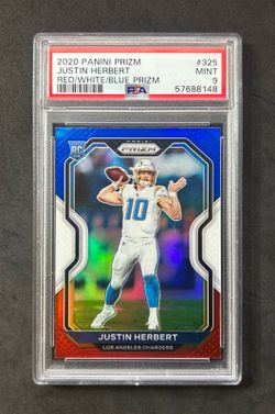 2020 Panini Prizm Justin Herbert RC #325 Red White & Blue Prizm Rookie PSA 9