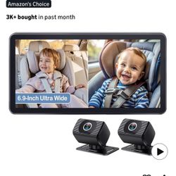 2-Kids Baby Car Camera for Seat: 6.9 Inch Ultrawide Display with Two Cameras Rear Facing - USB Powered Backseat Camera HD 1080P Easy to Install