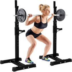 Max.550lbs Adjustable 40"-66" Squat Rack Heavy-Duty Steel Barbell Bench Stand