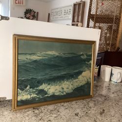 Vintage Ocean Waves Seascape Framed Coastal Wall Art