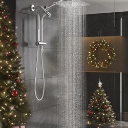 Veken 10" All Metal Rain Shower Head with Handheld Spray Combo, Hand Held Bathroom Showerhead Combo with Extension Arm, Dual shower with Power Wash, A