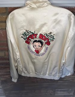 Vintage MGM Betty Boop “Booptique” Women’s Medium White Zipper Up Bomber Jacket!