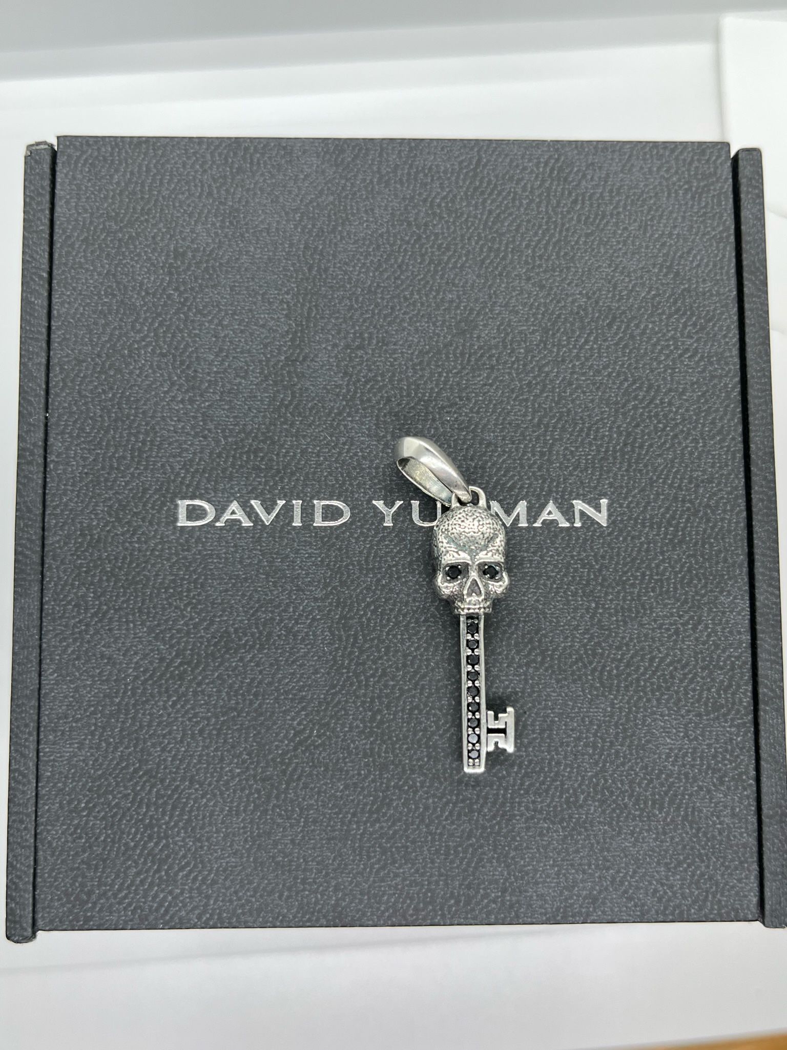 David Yurman Silver & Black Diamond Skull Key Pendant 