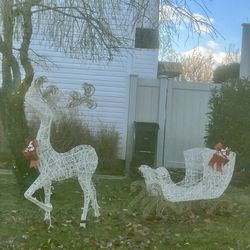 5ft Reindeer w Sleigh Holiday Yard Decor