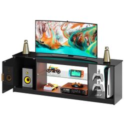 57 in. Glossy Black Fluted TV Stand Fits TV Up to 65 in. Entertainment Center
