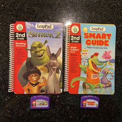 2 LeapFrog LeapPad Plus Books & Cartridges: Shrek 2 & Smart Guide 2nd Grade 