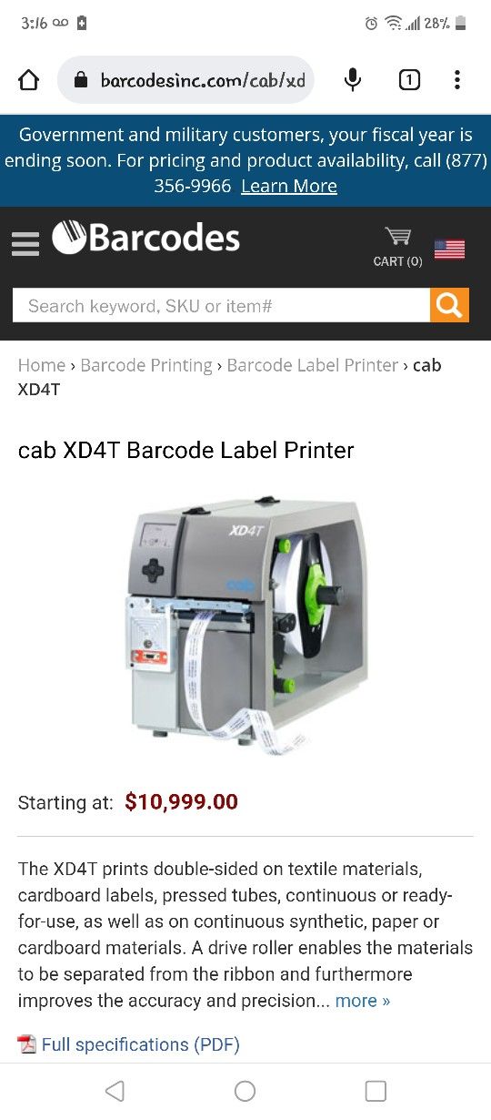 Cab Xd4t Double Sided Thermal Printer