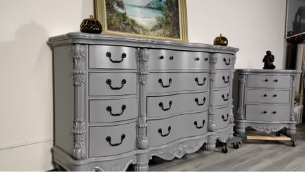 Gray dresser with nightstand