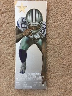 (1) Good Single Ticket Sec 217 Row 3 Washington Redskins @ Dallas Cowboys Thanksgiving Day